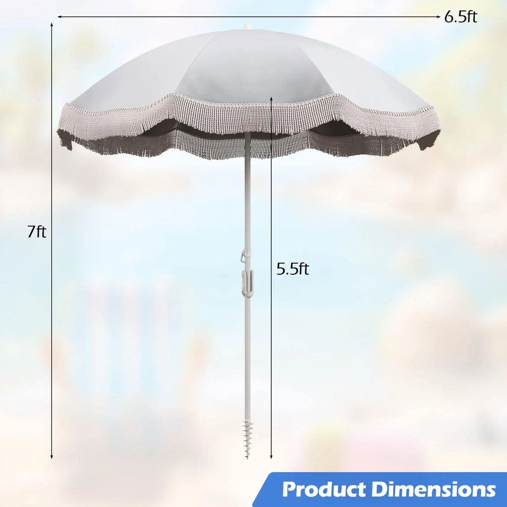 6.5 FT Outdoor Fringe Patio Umbrella w/ Carrying Bag Push Button Tilt for Garden