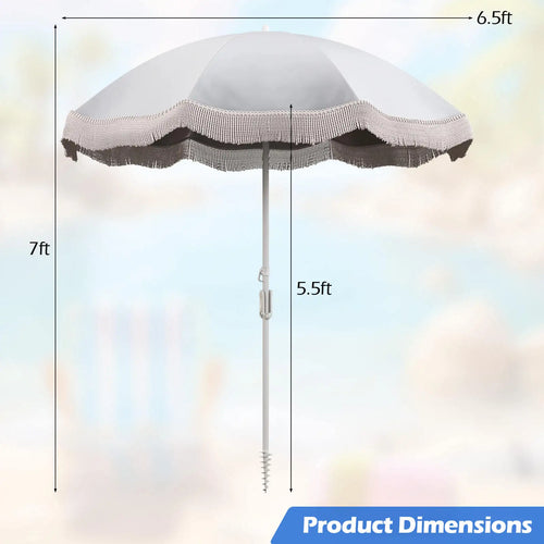 6.5 FT Outdoor Fringe Patio Umbrella w/ Carrying Bag Push Button Tilt for Garden