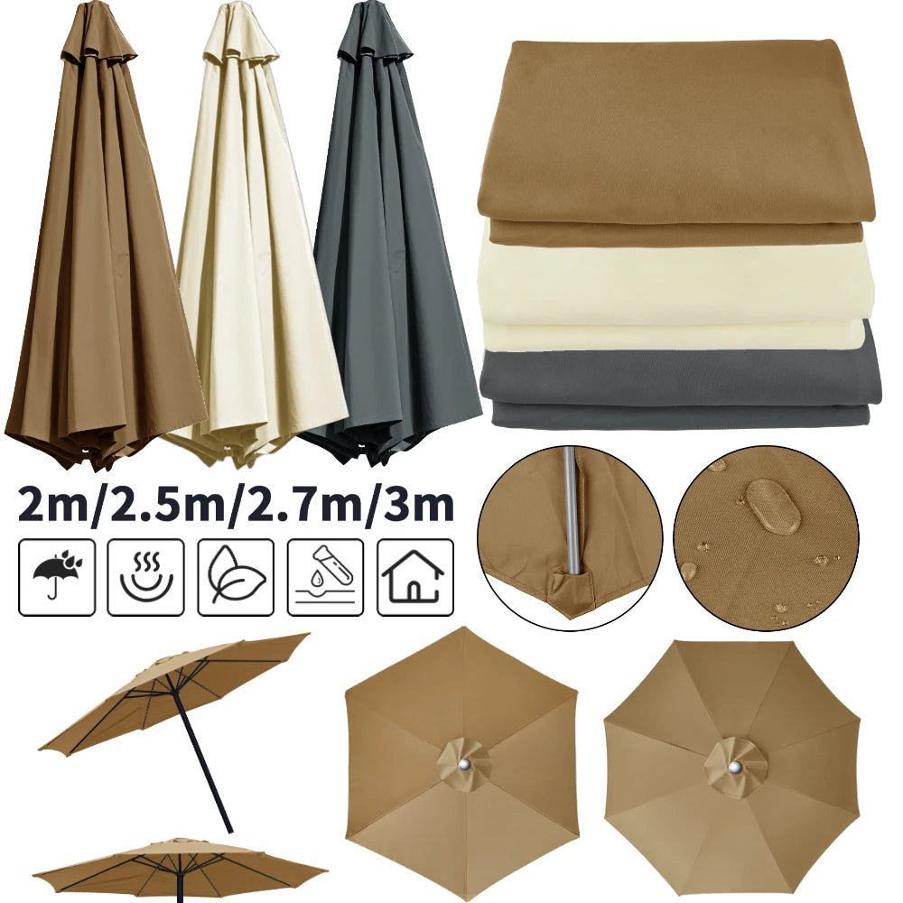 Waterproof Replacement Umbrella Cloth 2/3M Patio Parasol Cover UV-Anti Canopy Cover Replacement Parasol Cover for Balcony Garden