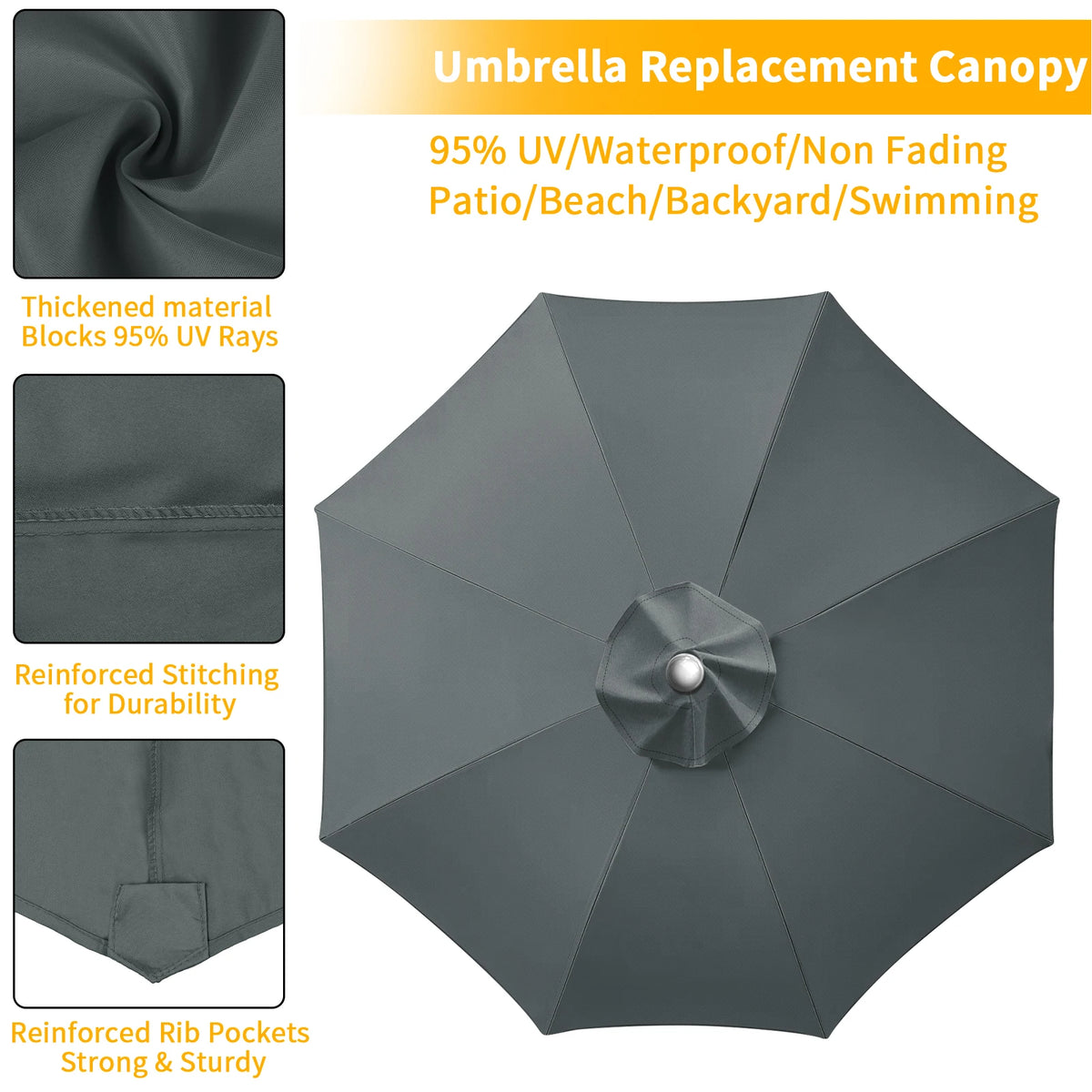6/8 Ribs Replacement Parasol Canopy Waterproof Weatherproof UV-Anti Parasol Replacement Canopy Cover Large Patio Umbrella Cloth