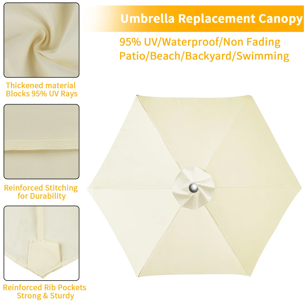 Waterproof Replacement Umbrella Cloth 2/3M Patio Parasol Cover UV-Anti Canopy Cover Replacement Parasol Cover for Balcony Garden
