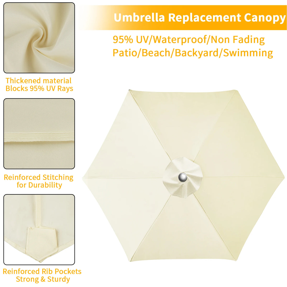 Waterproof Replacement Umbrella Cloth 2/3M Patio Parasol Cover UV-Anti Canopy Cover Replacement Parasol Cover for Balcony Garden